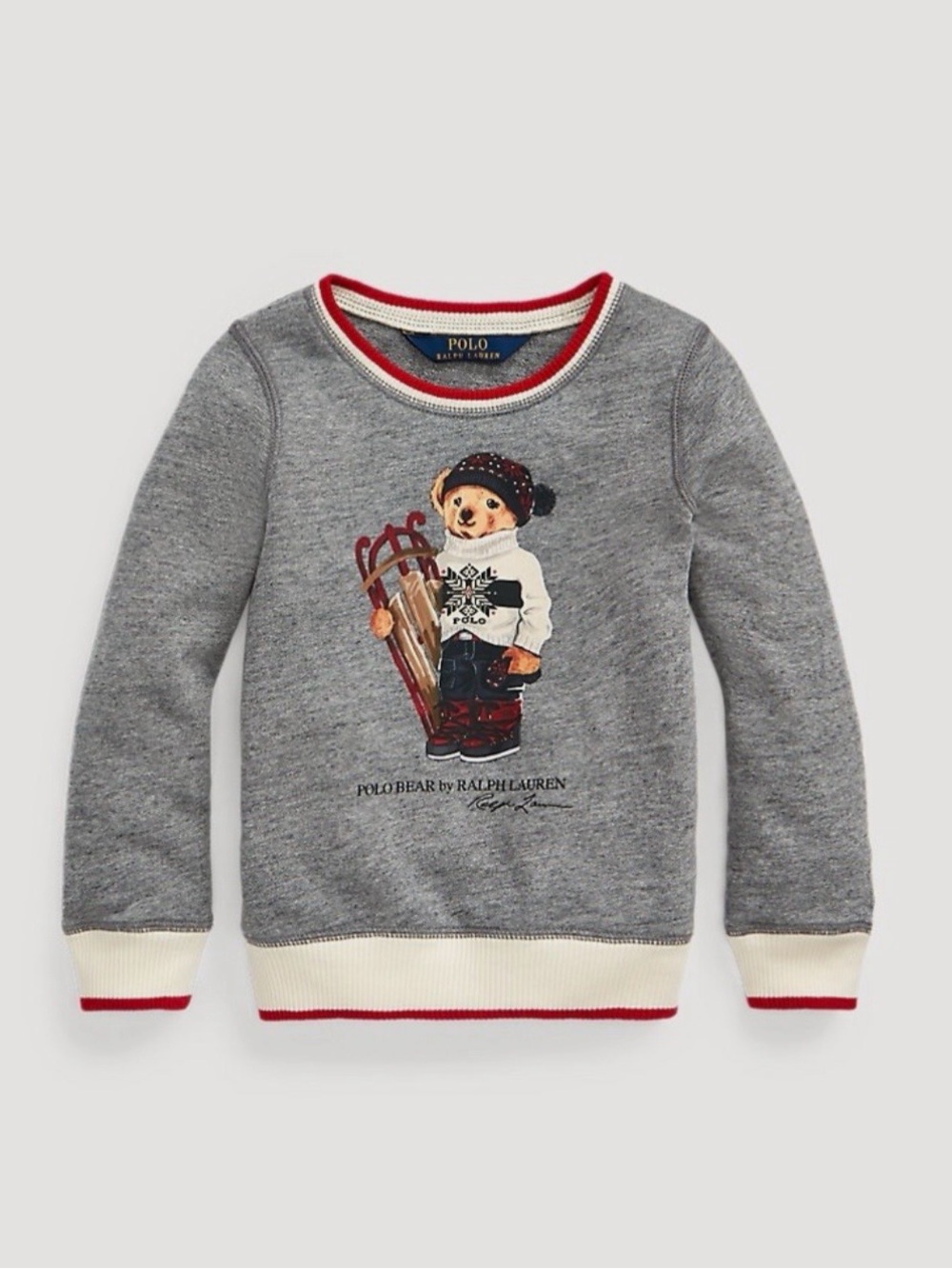 POLO RALPH LAUREN Girl Sledding Polo Bear Atlantic Terry Sweatshirt Size XL🌸